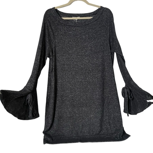 White Birch Soft Sweater Dark Gray Long Sleeve Ruffle Cuff with Tie SZ XL New - Picture 2 of 7